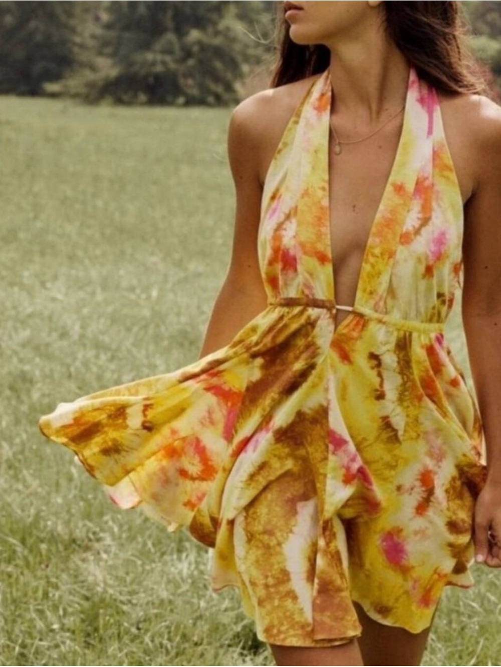 Zara Yellow and Orange Tie-Dye Halter Romper